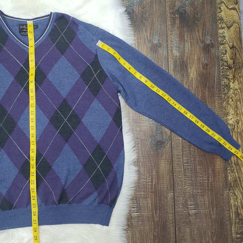 Black Brown 1826 Made in Italy 100% Merino Wool Argyle V-Neck Sweater Men XL - Picture 12 of 12